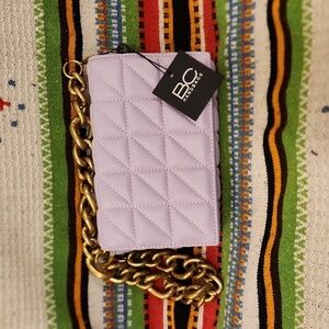 Vegan Leather Quilted Lilac Purple Mini Shoulder Bag with Heavy Brass Chain NWT